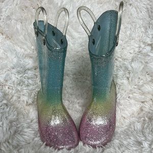 Rainbow Glitter Rain Boots, size 9